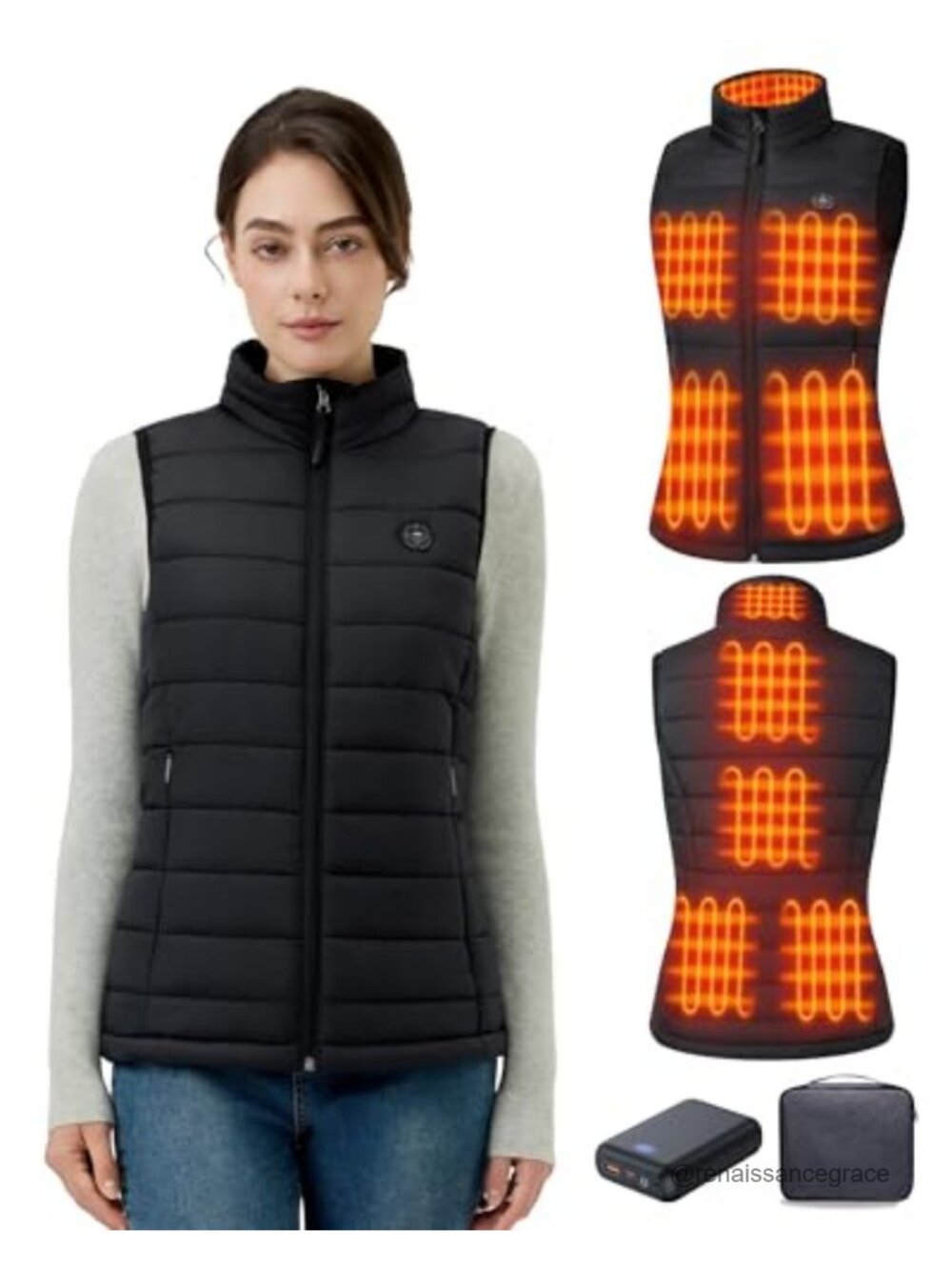 Heated Vest Women 9 Heating Zones Nylon Quilted Sleeveless Winter Activewear